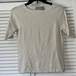 Liz Claiborne Cream Ribbed Crew Neck‎ Sweater Short Sleeve 72% Silk Size S